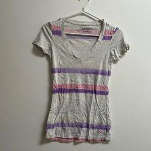 American Eagle V-Neck Striped Tee XS
